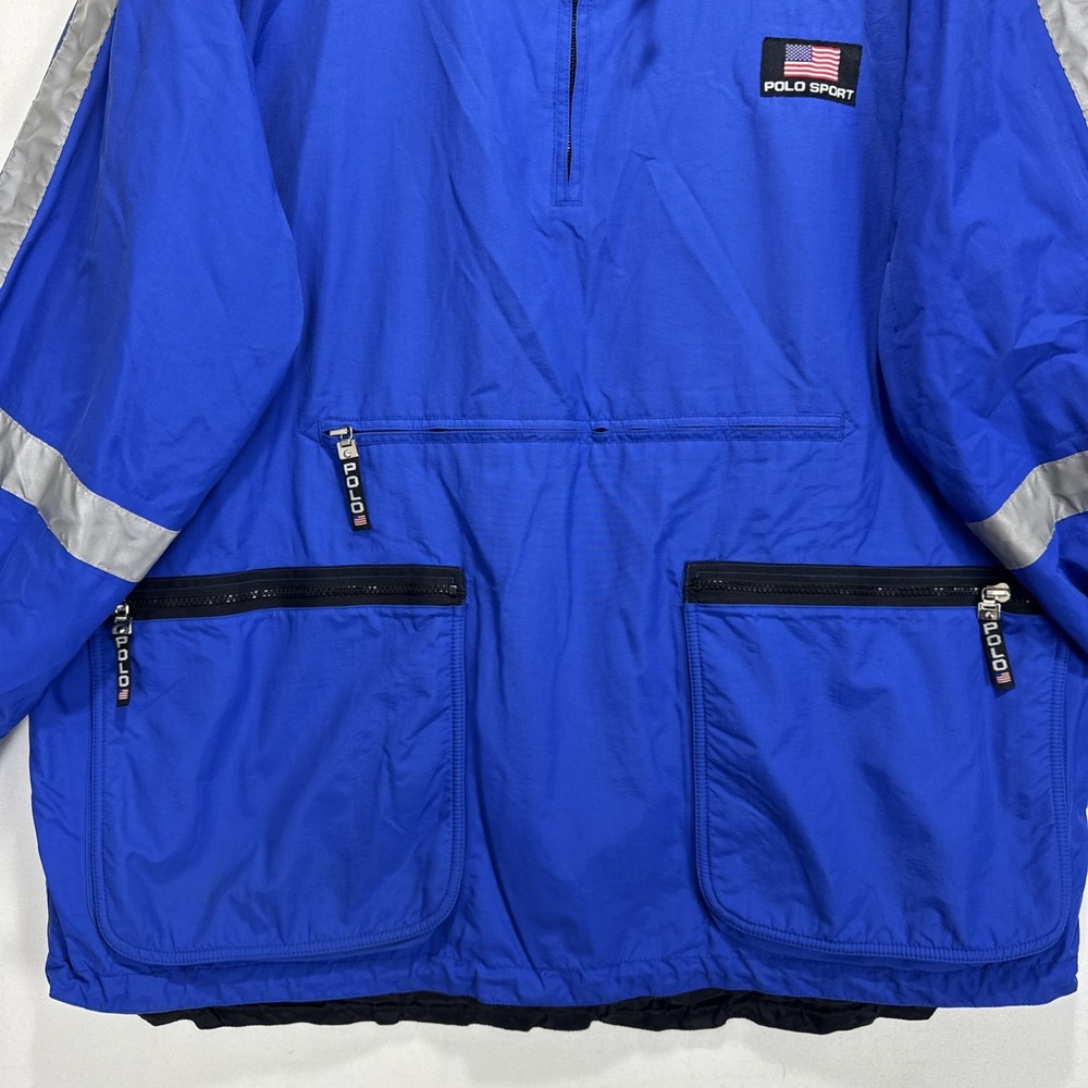 VTG 90's POLO SPORT Anorak Deadstock Windbreaker Jacket sz L Blue Reflectors - Picture 3 of 9